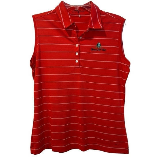 Nike Golf Dry-Fit Red Sleeveless Golf Polo with Logo Legacy Golf Club Size Large - Picture 1 of 7